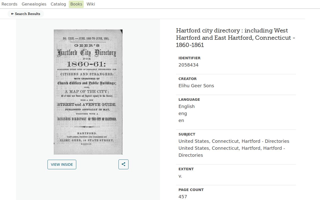 Bloomfield city directory research using a FamilySearch Hartford scan