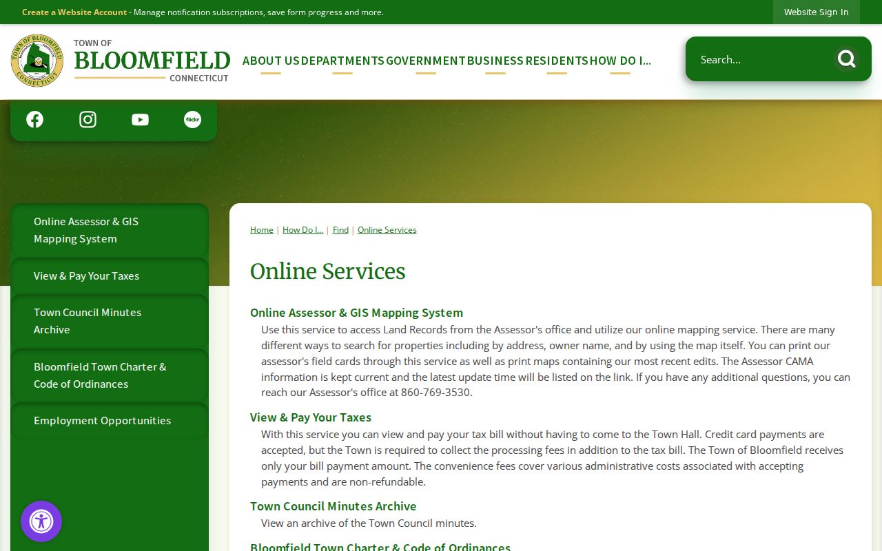 Bloomfield residents directory municipal online services